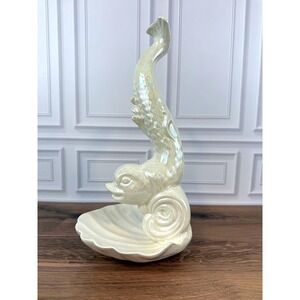 VTG Mid-Century Iridescent Koi Fish Ceramic Wall Sconce Pocket Shelf Soap Dish